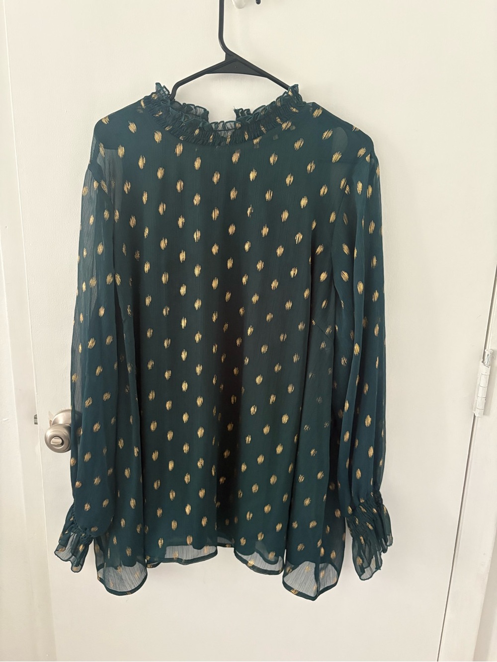 Lane Bryant Teal Blouse with Gold Spot Accents